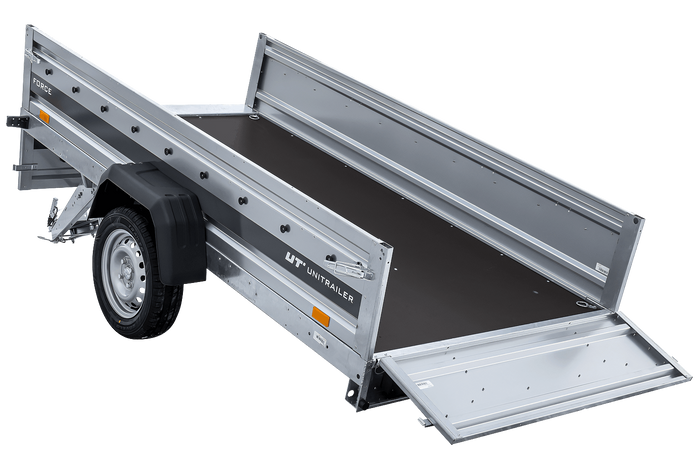 Autotransportanhänger 264×125 UNITRAILER FORCE 264 KIPP mit BIS-Seitenwänden, H-800-Rahmen und blauer Plane-Neu