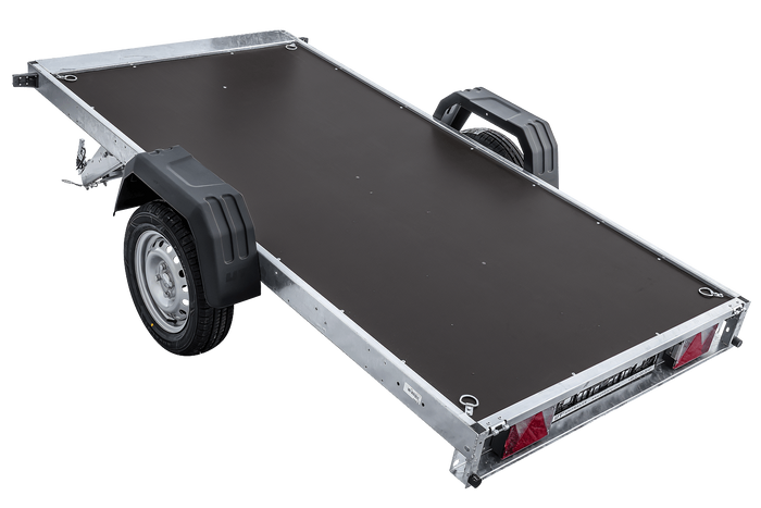 Autotransportanhänger 264×125 UNITRAILER FORCE 264 KIPP mit Gitterwänden, H-800 Rahmen und blauer Plane-Neu