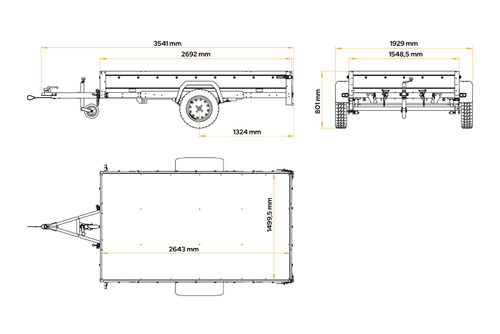 Autotransportanhänger auf Blattfedern 264×150 UNITRAILER GARDEN 265/R KIPP mit BIS-Seitenwänden, H-0-Rahmen und blauer Plane-Neu