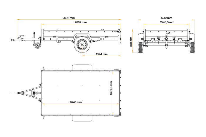 Autotransportanhänger auf Federn 264×150 UNITRAILER GARDEN 265/R KIPP mit H-1100 Rahmen und grauer Plane-Neu