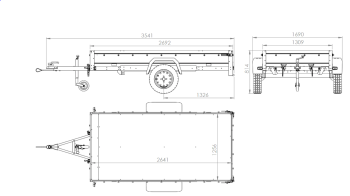 Einachsanhänger mit Blattfedern 264×125 UNITRAILER GARDEN 264/R KIPP mit H-800-Rahmen und grauer Plane-Neu