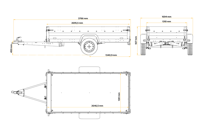 Einachsiger Anhänger auf Blattfedern 264×125 UNITRAILER FORCE 264/R KIPP mit Gitterseitenwänden, H-0-Rahmen und grauer Plane-Neu