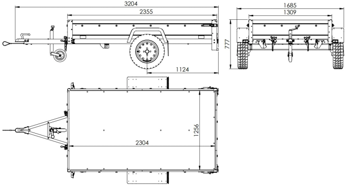 Leichter Anhänger auf Blattfedern 230×125 UNITRAILER GARDEN 230/R KIPP mit Gitterwänden, H-0-Rahmen und grauer Plane-Neu