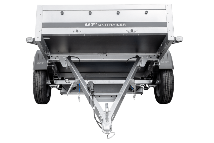 PKW-Anhänger auf Blattfedern 230×125 UNITRAILER GARDEN 230/R KIPP mit H-1100-Rahmen und grauer Plane-Neu